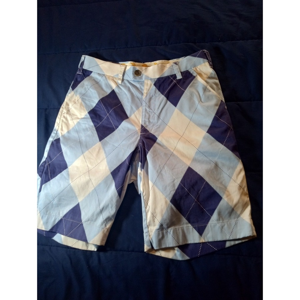 Loudmouth Golf Shorts Mens 30 White Blue Argyle Diamond Preppy Stretch